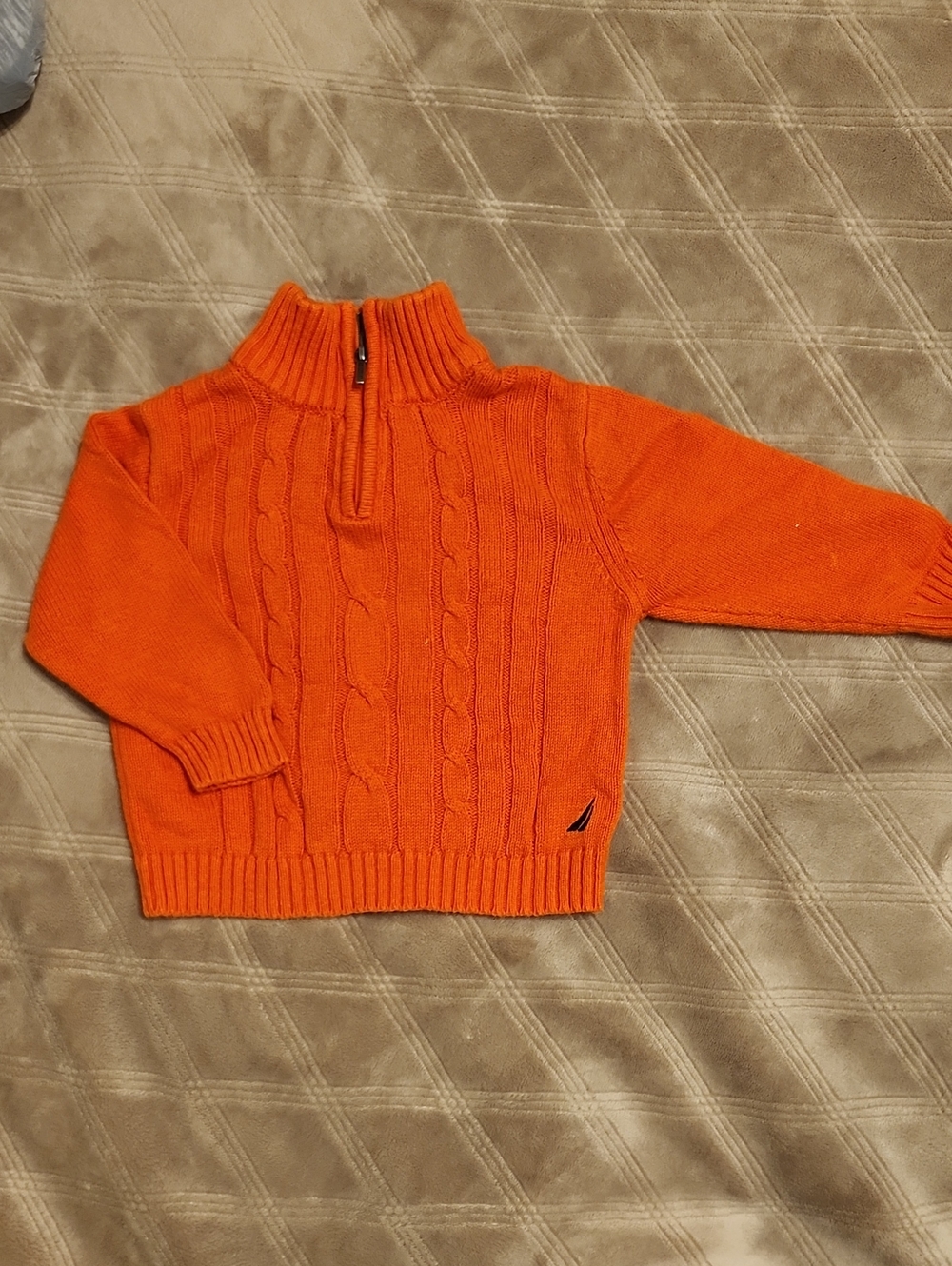 Nautica Kids Bright Orange Cable-Knit Quarter-Zip Sweater
